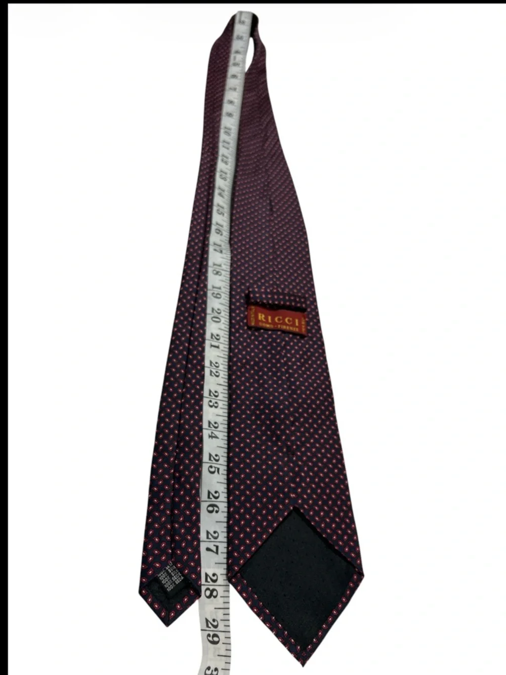 Ricci Como Firenze Italian Silk Tie Red Navy Paisley Geometric Necktie‎